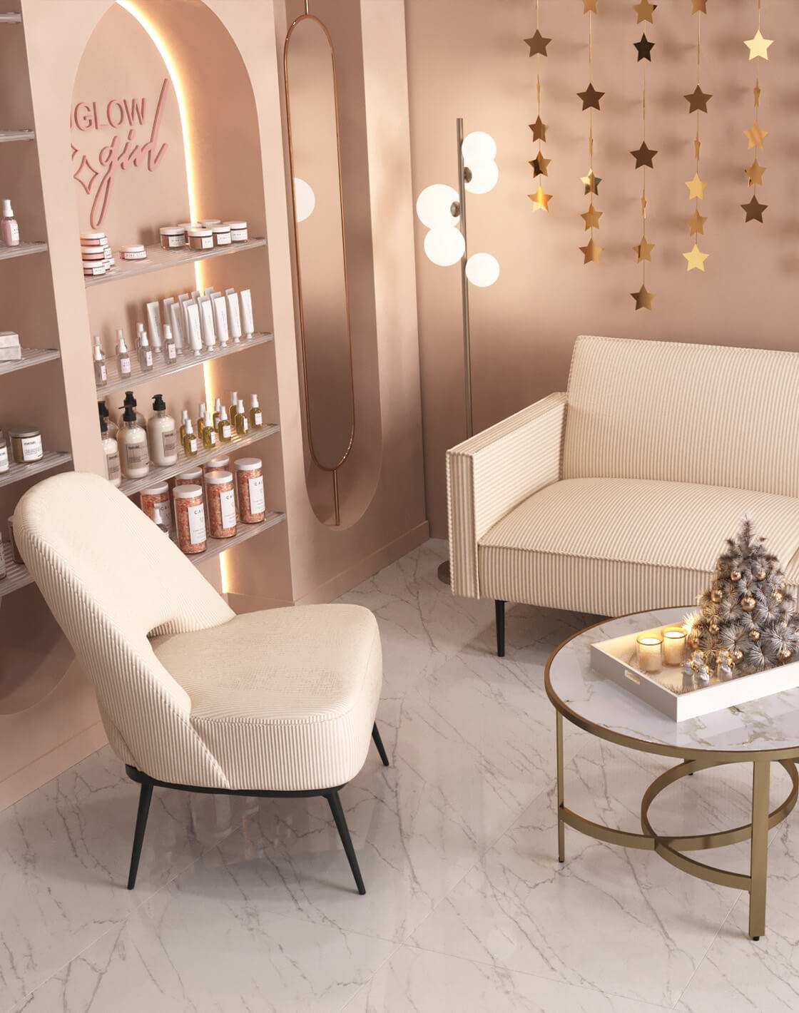 Торшер Renny,Кресло Бостон,Диван Кассель,Журнальный столик Адриана