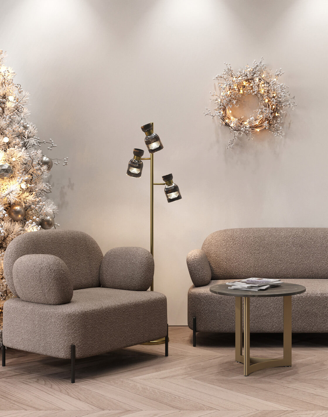 Диван Кэнди,Кресло Кэнди,Торшер Hadley ,Журнальный столик Кассия