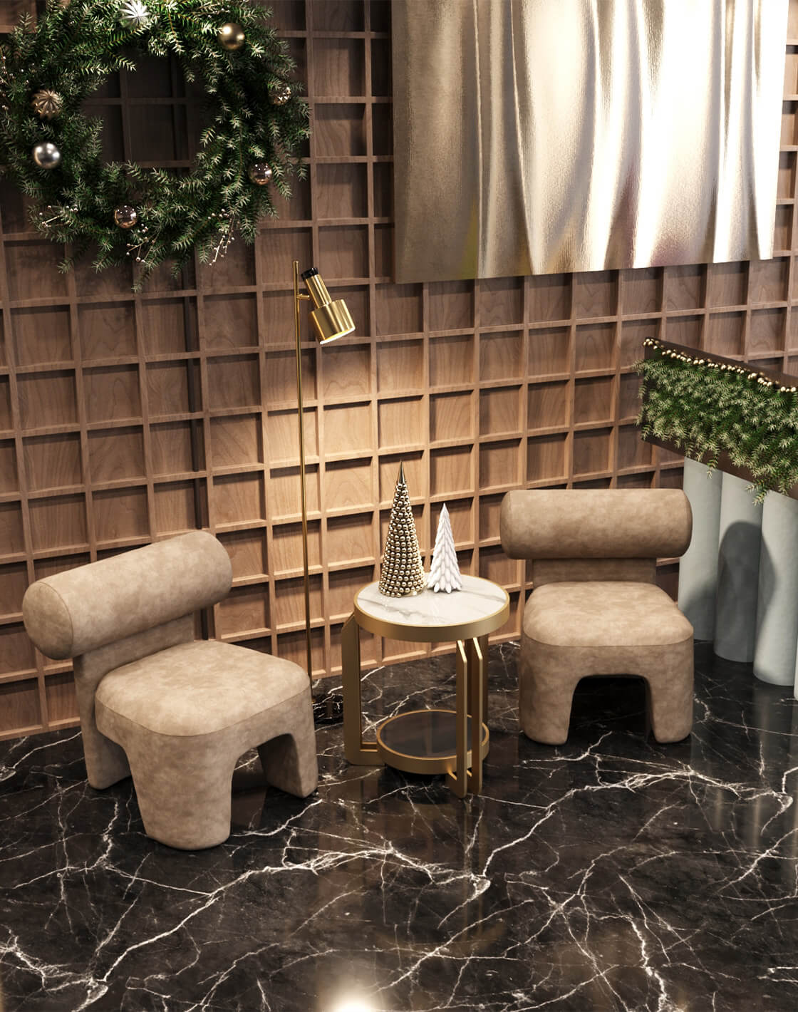 Кресло Voma,Торшер Goldy,Журнальный столик Калисто 