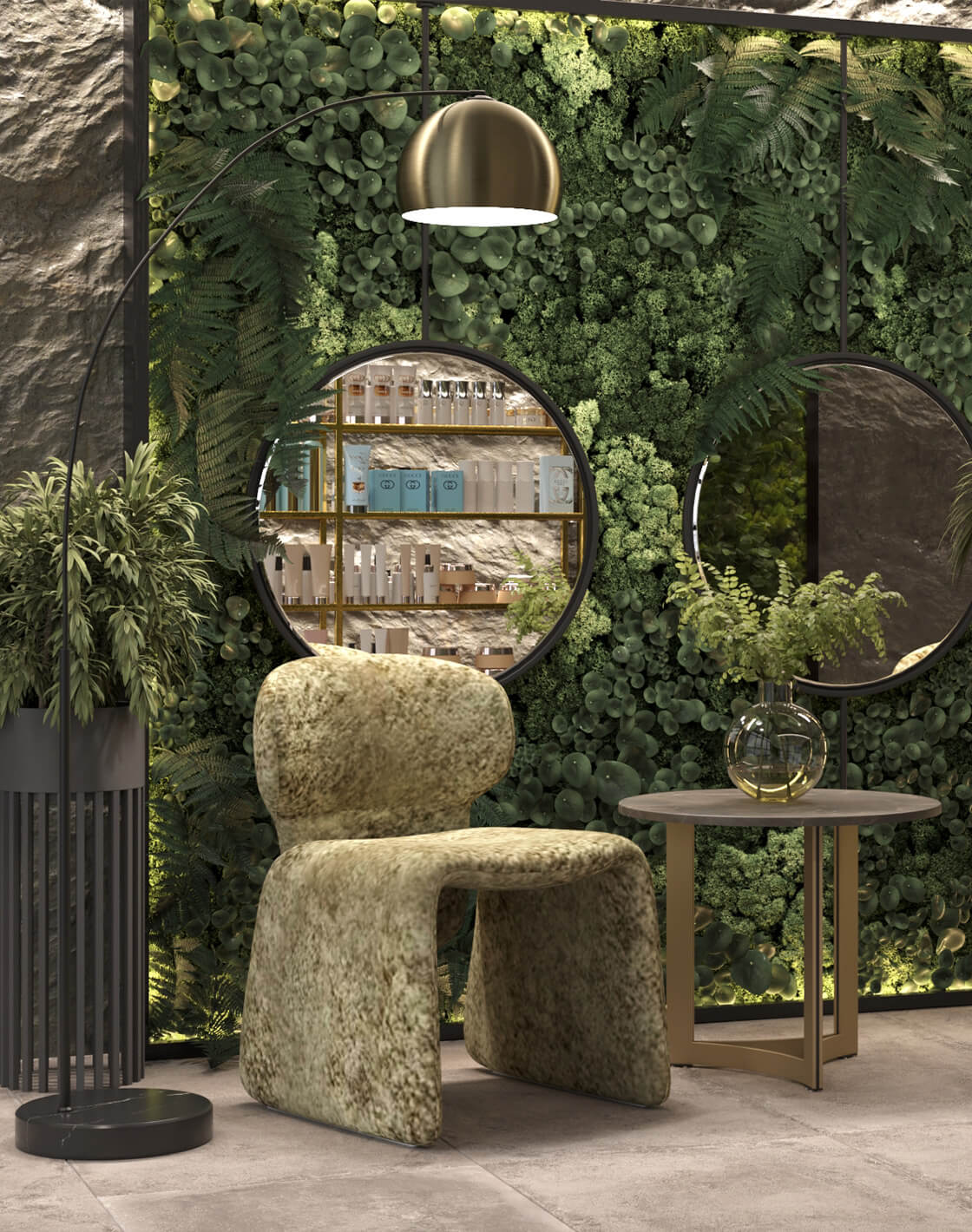 Торшер Arco,Кресло Naree, Журнальный столик Кассия