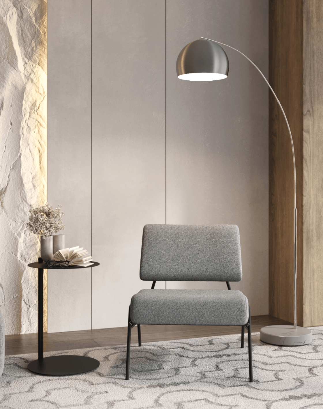 Торшер Arco,Кресло Теллинг,Журнальный столик Siara