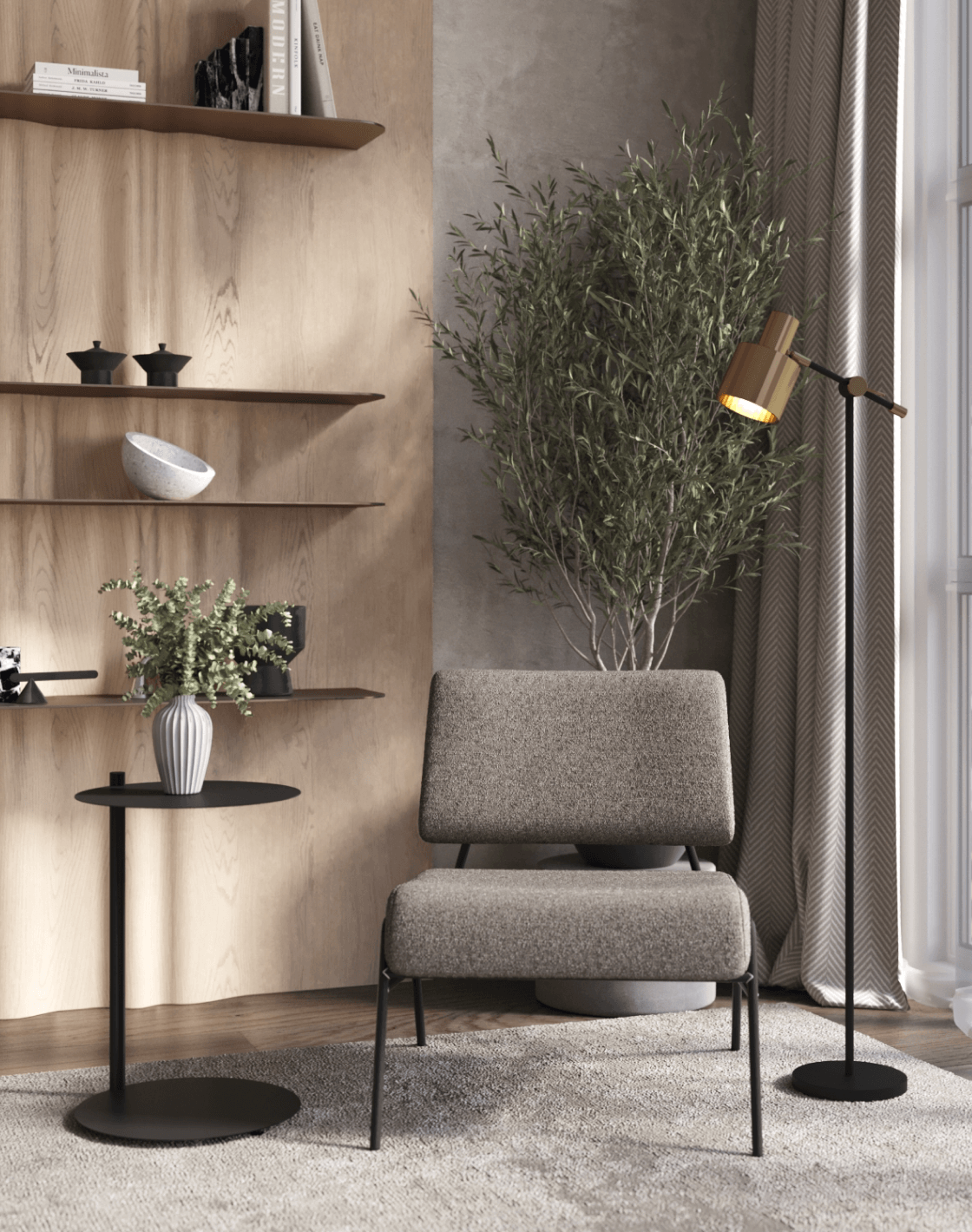 Торшер Arco,Кресло Теллинг,Журнальный столик Siara