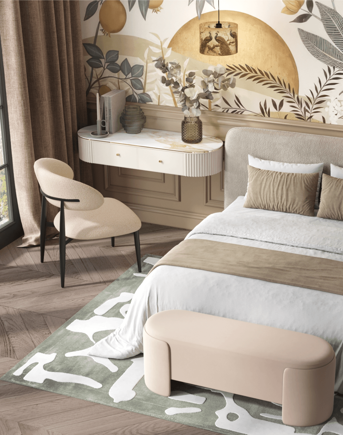 Кресло Ayla, Банкетка Taks, Светильник подвесной Strauss