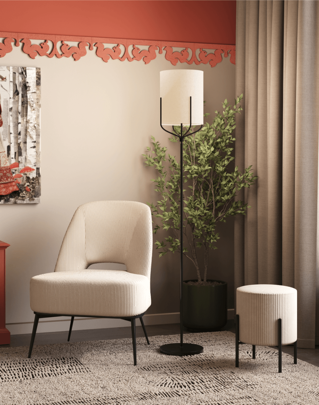 Пуф Кейси, Торшер Inari,Кресло Бостон