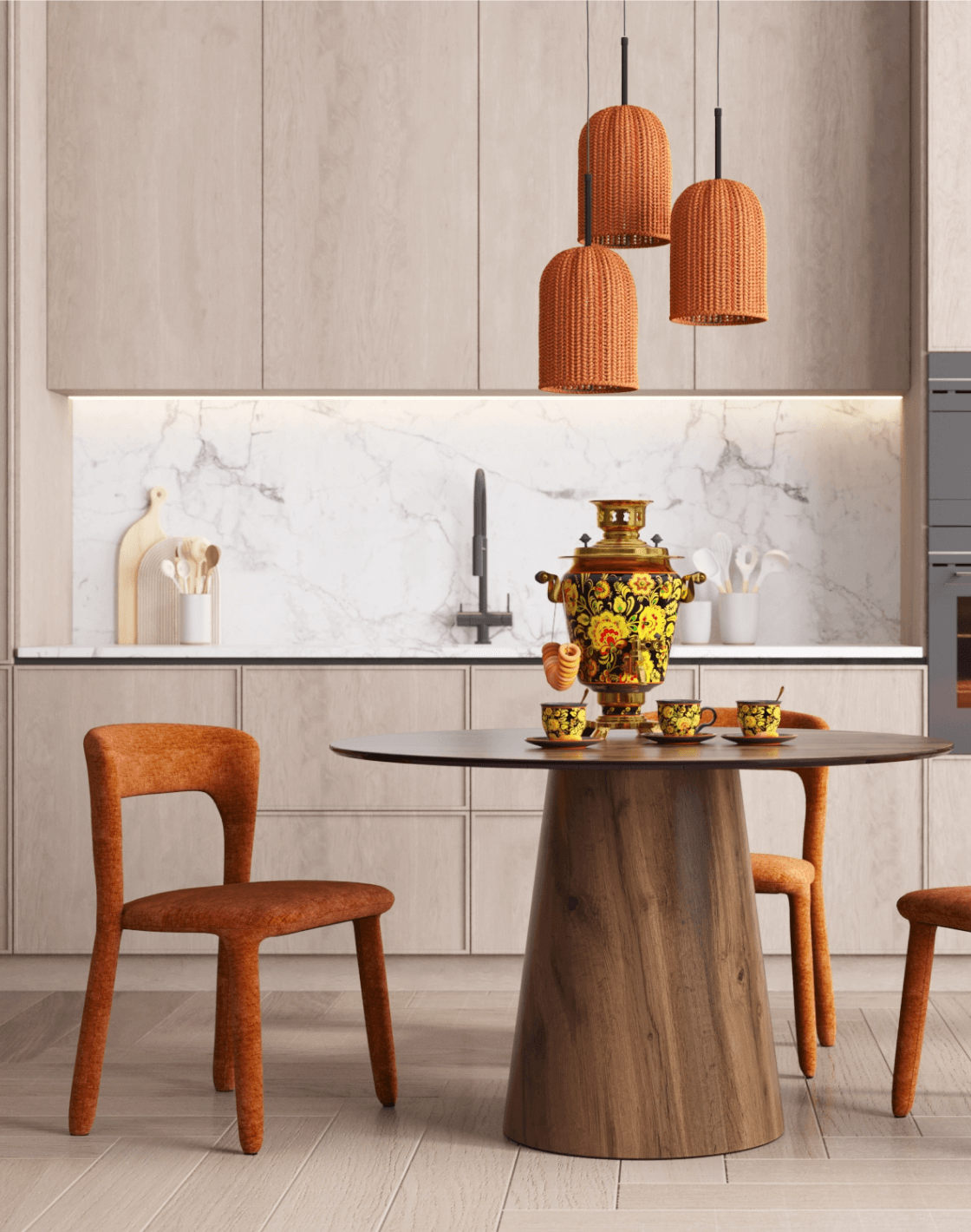 Стул Zuri, Стол Стивенсон, Светильник подвесной Yarn