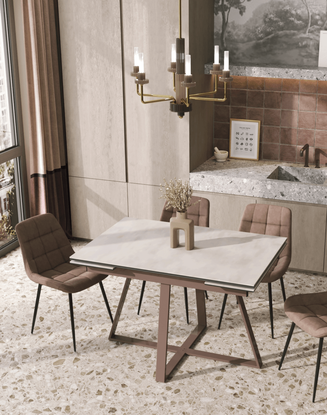 Стол Керас,Стул Флекс Original, Люстра подвесная Atelieri