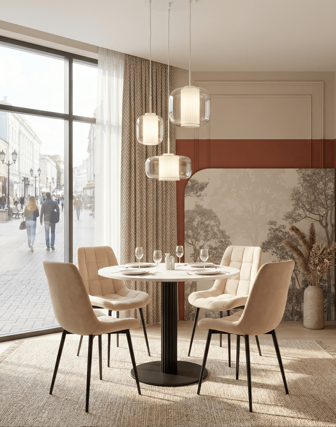 Стол Фризбин,Стул Флекс Original, Светильник подвесной Ember