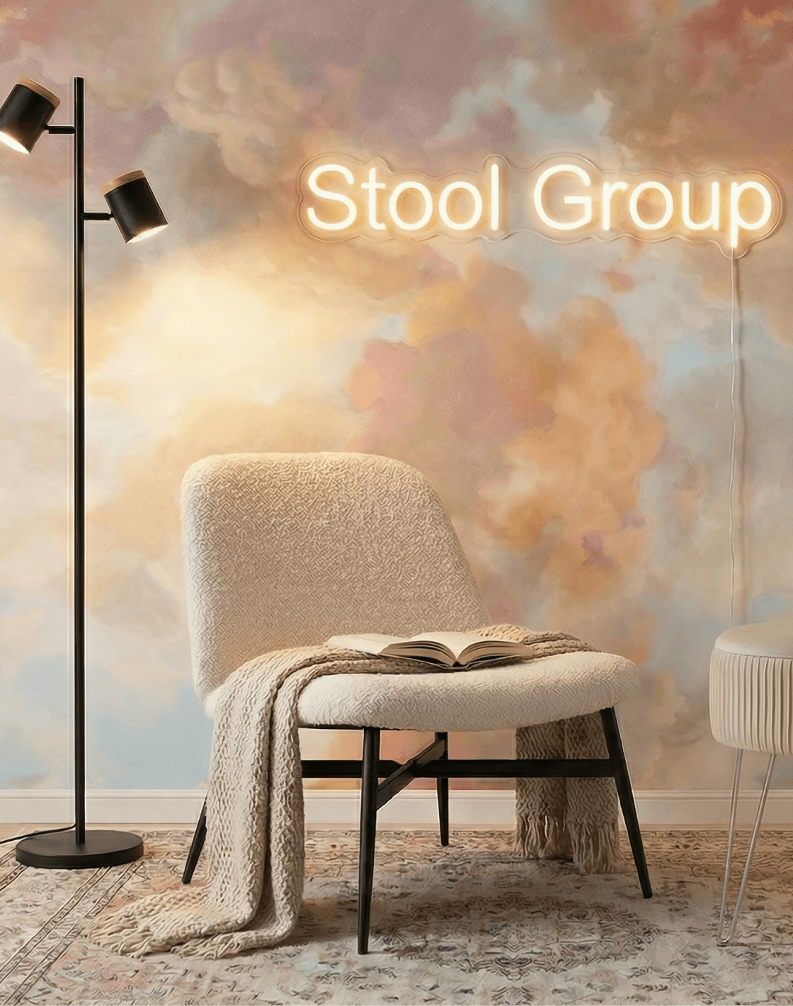 Кресло Ease, Пуф-столик Астор, Торшер Asheswood