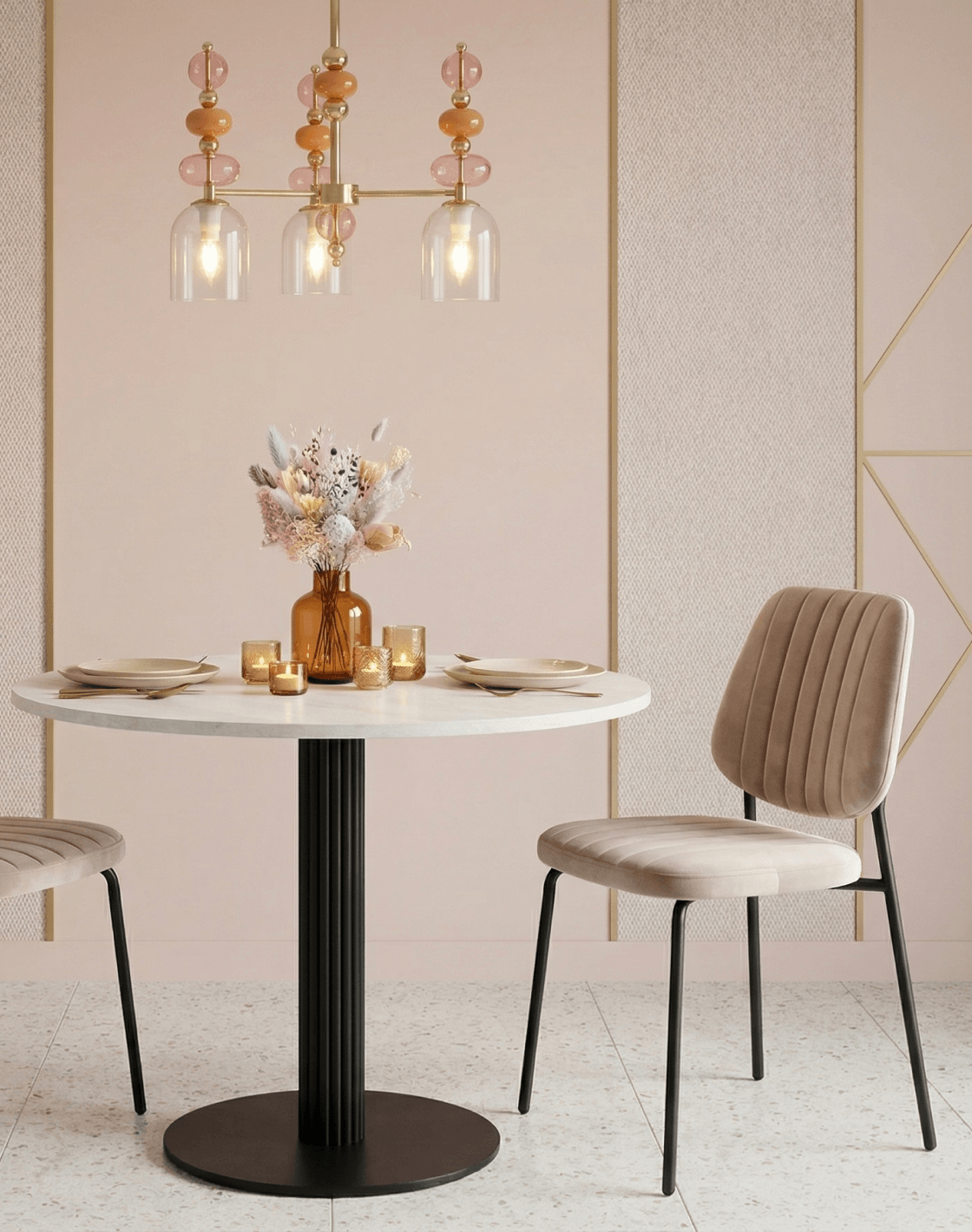 Стул Patrys,Стол Фризбин,Люстра подвесная Tilston