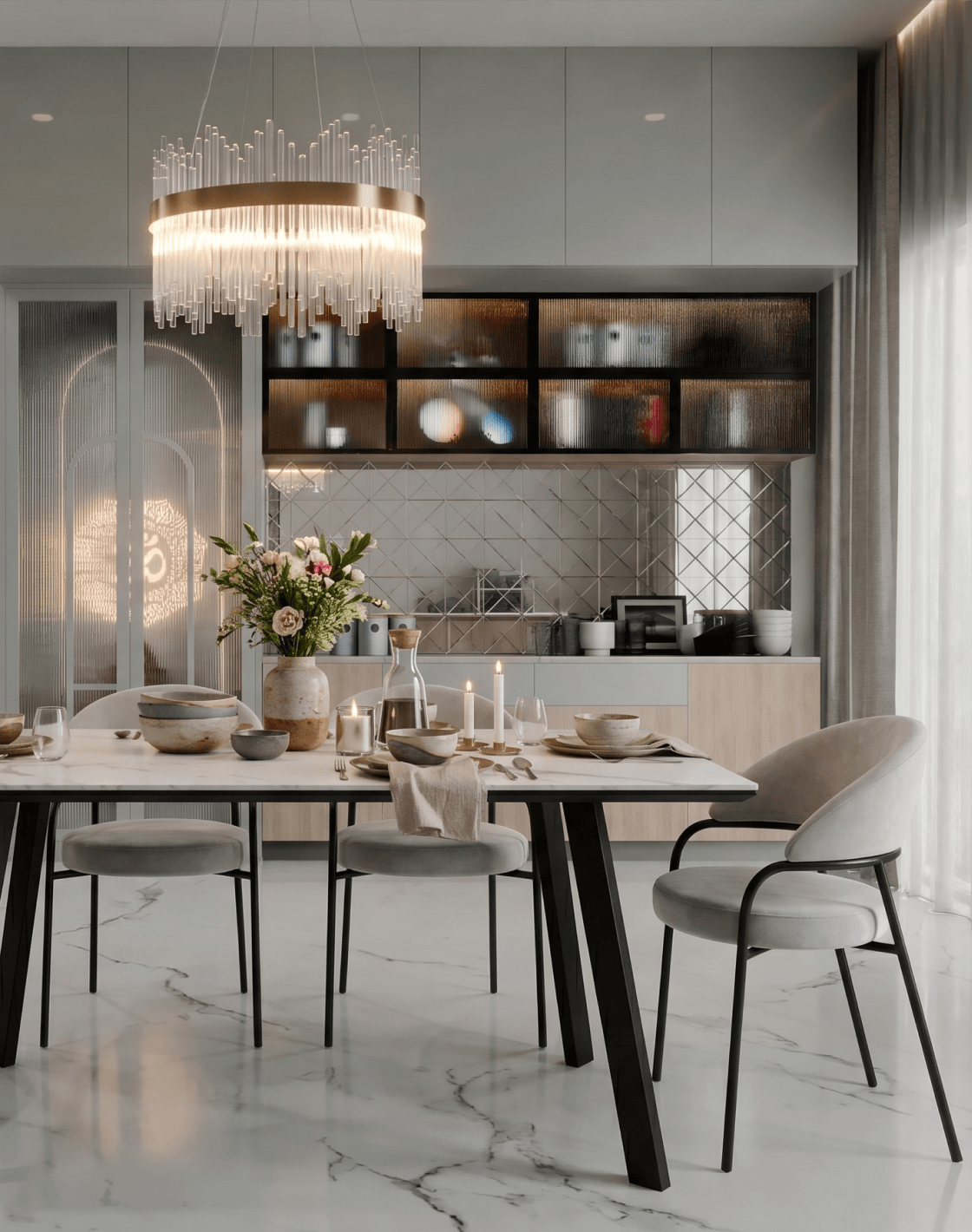 Стул Тилль, Стол Райли, Люстра подвесная Crystella