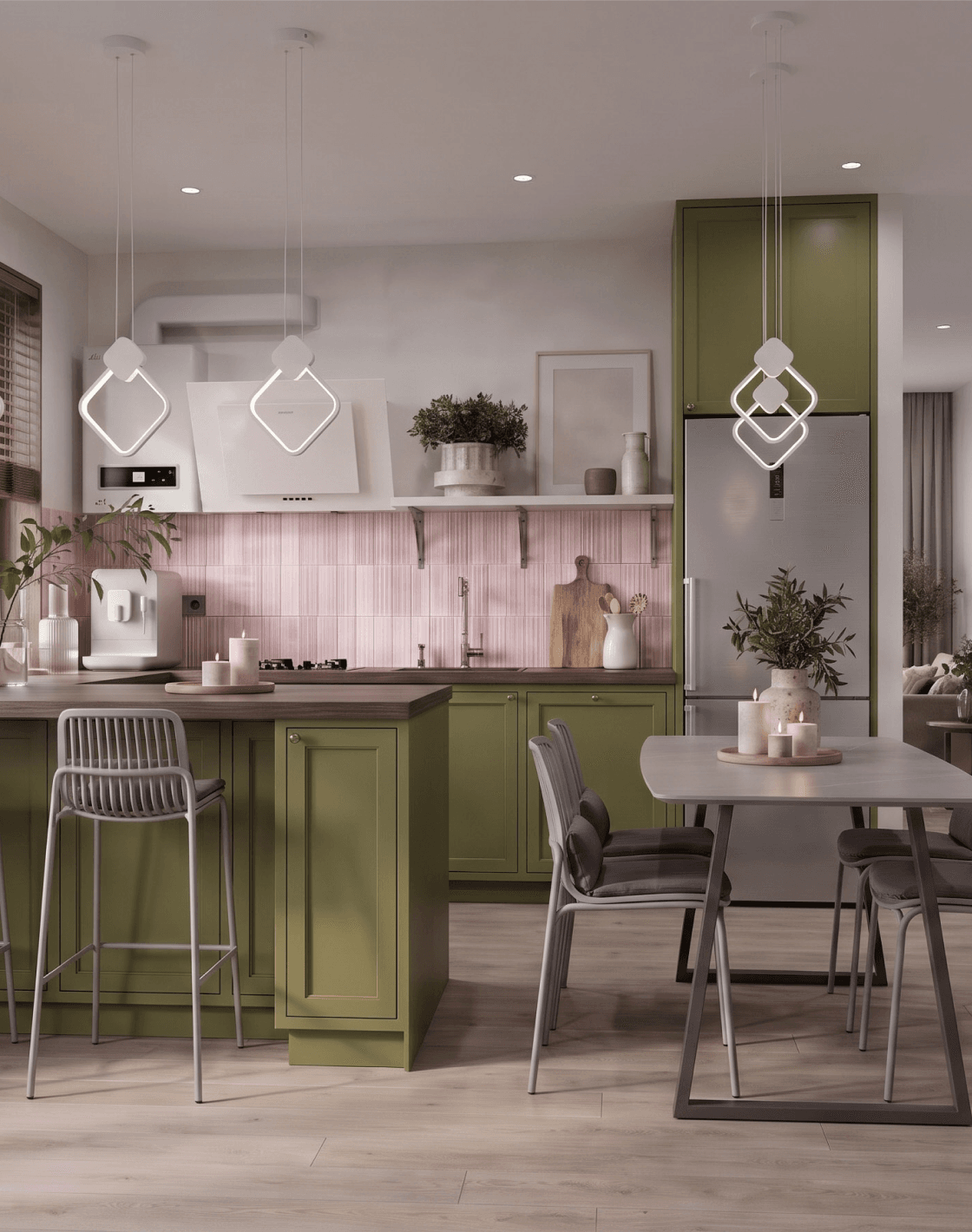 Стул Louran, Стул барный Louran, Стол обеденный Vermont, Светильник подвесной Store