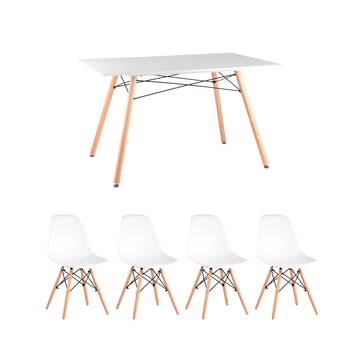 Обеденная группа стол DSW Rectangle белый, 4 стула DSW пэчворк