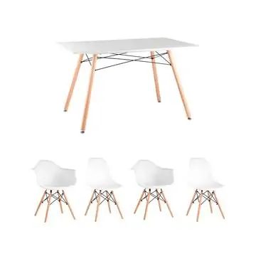 Обеденная группа стол DSW Rectangle, 2 белых стула DAW и 2 белых стула Style DSW