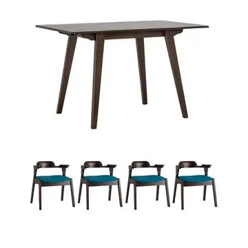 Обеденная группа стол GUDI 120*75 эспрессо, стулья VINCENT синие 4 шт.