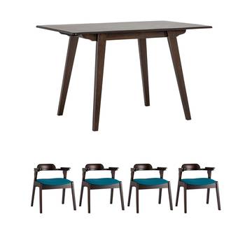 Обеденная группа стол GUDI 120*75 эспрессо, стулья VINCENT синие 4 шт.