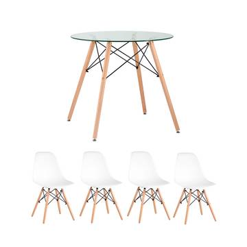 Обеденная группа стол DSW D80 стеклянный, 2 стула DSW Style белый