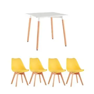 Обеденная группа стол Oslo Square WT белый, 4 стула Frankfurt желтый