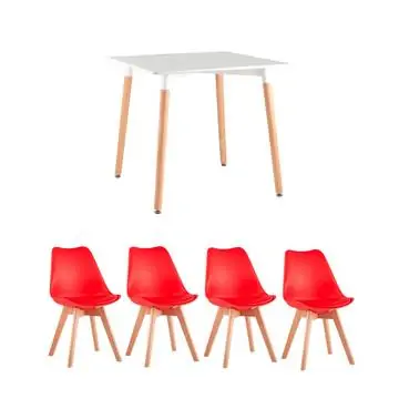 Обеденная группа стол Oslo Square WT белый, 4 стула Frankfurt красный