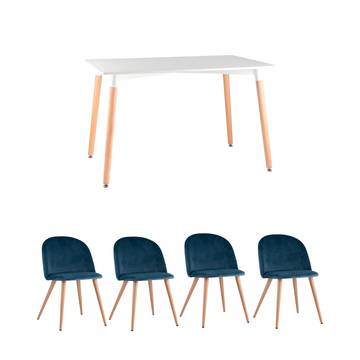 Обеденная группа стол Oslo 120*80, 4 стула Лион велюр пыльно-голубой