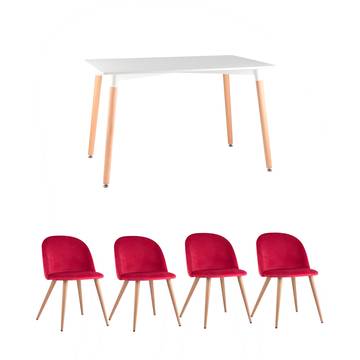 Обеденная группа стол Oslo 120*80, 4 стула Лион велюр красный