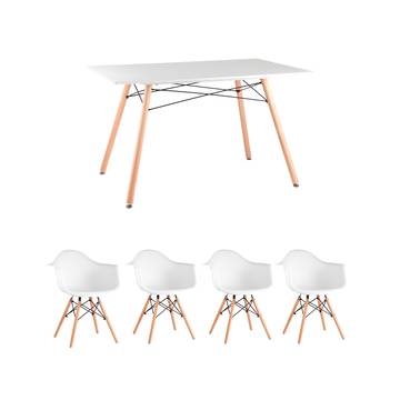 Обеденная группа стол DSW Rectangle, 2 белых стула DAW и 2 белых стула Style DSW