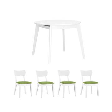 Обеденная группа стол Rondo белый, стулья Oden White оливковые