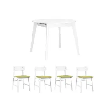 Обеденная группа стол Rondo белый, стулья Oden White оливковые