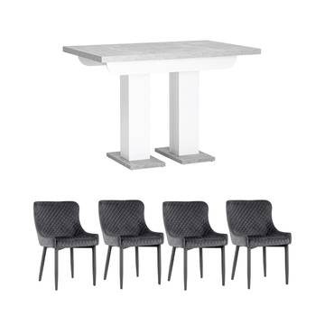 Обеденная группа стол Clyde бетон/белый, стулья Ститч серые с велюровыми ножками