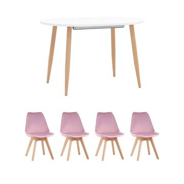 Обеденная группа стол Берген 120-180*80, 4 стула Frankfurt велюр розовый