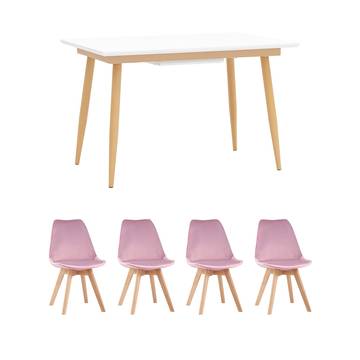 Обеденная группа стол Стокгольм 120-160*80, 4 стула Лион велюр розовый