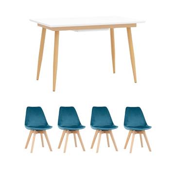 Обеденная группа стол Стокгольм 120-160*80, 4 стула Лион велюр голубой