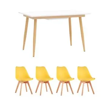 Обеденная группа стол Стокгольм 120-160*80, 4 стула Frankfurt желтые