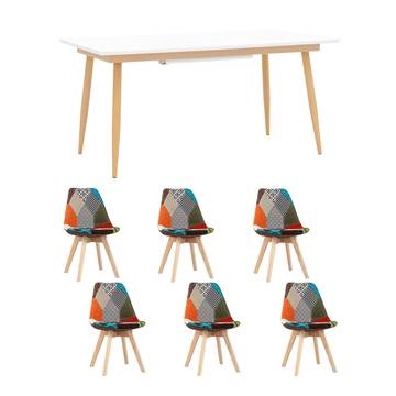 Обеденная группа стол Стокгольм 160-220*90, 6 стульев TARIQ голубые
