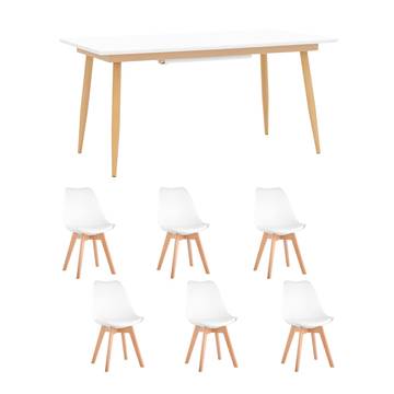 Обеденная группа стол Стокгольм 160-220*90, 6 стульев Frankfurt белые