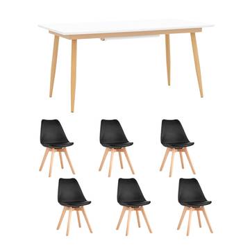 Обеденная группа стол Стокгольм 160-220*90, 6 стульев Валенсия темно-серые