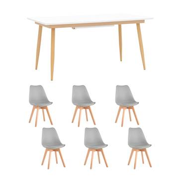 Обеденная группа стол Стокгольм 160-220*90, 6 стульев DSW пэчворк черно-белые