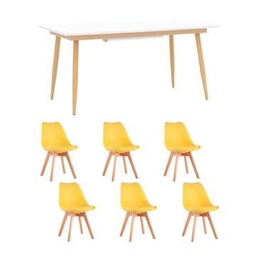 Обеденная группа стол Стокгольм 160-220*90, 6 стульев Валенсия желтые