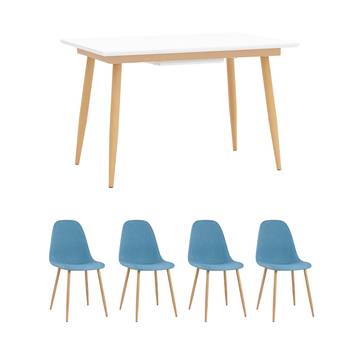 Обеденная группа стол Стокгольм 120-160*80, 4 стула Валенсия голубые