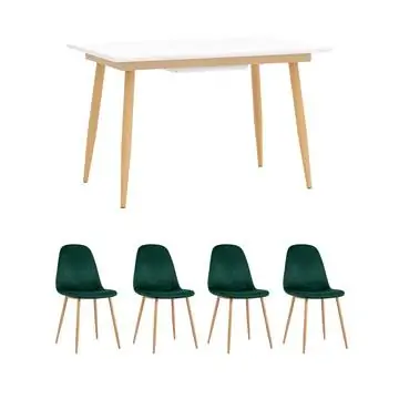 Обеденная группа стол Стокгольм 120-160*80, 4 стула Лион велюр с ромбами зеленый
