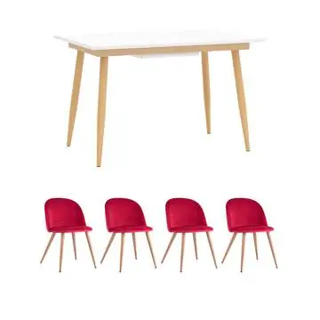 Обеденная группа стол Стокгольм 120-160*80, 4 стула Лион велюр красный
