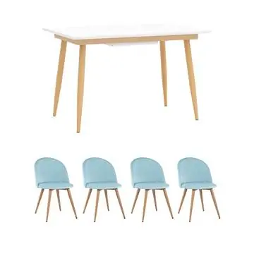 Обеденная группа стол Стокгольм 120-160*80, 4 стула Лион велюр пыльно-голубой