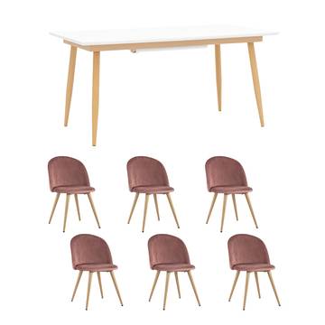 Обеденная группа стол Стокгольм 160-220*90, 6 стульев Frankfurt велюр розовые