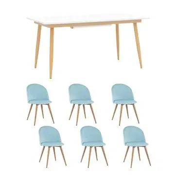 Обеденная группа стол Стокгольм 160-220*90, 6 стульев Frankfurt велюр синие