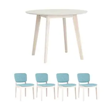 Обеденная группа стол GERDA 100*100 беленый дуб, стулья SVEN голубые 4 шт.