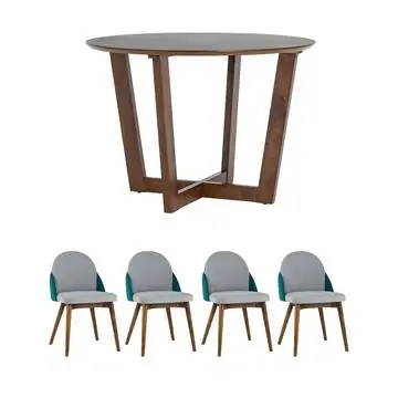 Обеденная группа стол KAY 110*110 орех, стулья LOKI экокожа зеленые 4 шт.