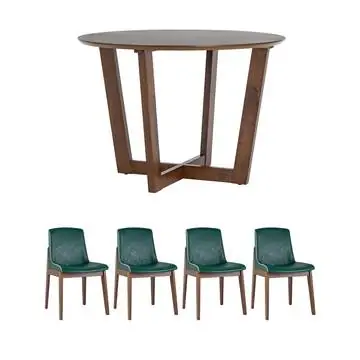 Обеденная группа стол KAY 110*110 орех, стулья LOKI экокожа зеленые 4 шт.