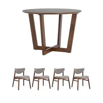 Обеденная группа стол KAY 110*110 орех, стулья HELGA светло-серые/бирюзовые 4 шт.