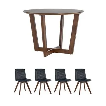 Обеденная группа стол KAY 110*110 орех, стулья HELGA светло-серые/бирюзовые 4 шт.