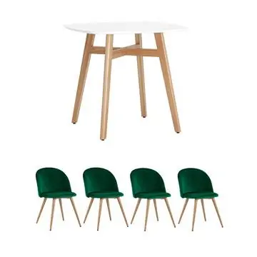 Обеденная группа стол Target 80*80, 4 стула Лион велюр с ромбами зеленый