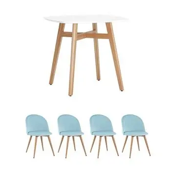 Обеденная группа стол Target 80*80, 4 стула Лион велюр пыльно-голубой